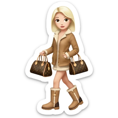 Woman standing with a luxury LV handbag wearing UGG boots.  sticker