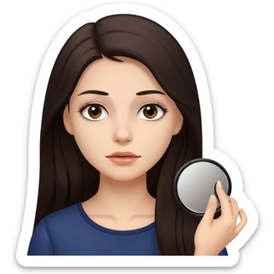 Mujer de pelo cafe oscuro y largo, y tez blanca. Desmaquillandose sticker