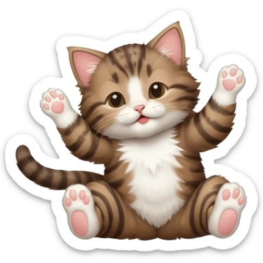 dark brown tabby and white kitten in funny positions upside down with eyes closed sticker