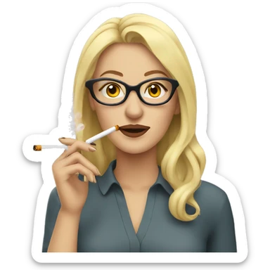 blonde woman with glasses  smoking a cigarette, cigarette in clear hands  sticker