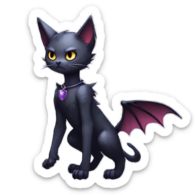   cool edgy beautiful anime-style ethereal dark-punk-themed animal vampiric cat-hybrid Fakemon with fangs and bat-wing-ears with a collar full body sticker