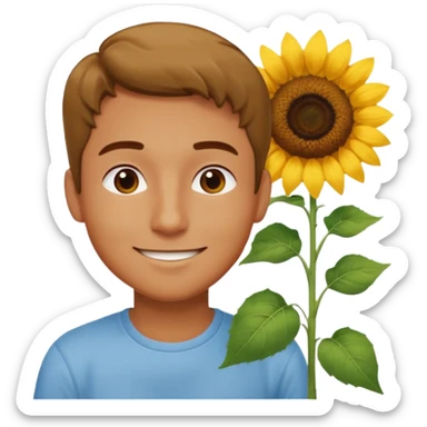 Man smelling sunflower with gentle smile, half body sticker