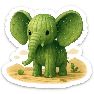 cactus elephant in the desert, green body, large ears sticker