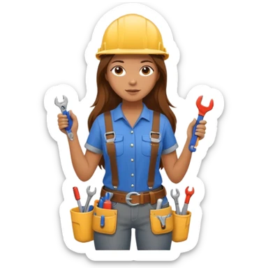 beautiful girl with long brown hair constructing new shower in bathroom sticker