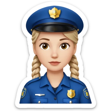 white woman, braided hair, wear police's uniform sticker