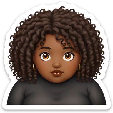 a fat brown girl with black messy and weird curly hair sticker