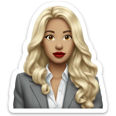 Blonde long hair with red lips Tiffany diamond seller in a grey suit sticker