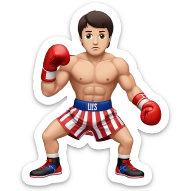 Rocky Balboa boxer in fighting stance with boxing gloves and American flag shorts sticker