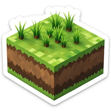 Minecraft grass block, square shape, brown and green, smooth, isometric sticker