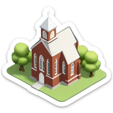isometric curved redbrick single story Anglican church sticker