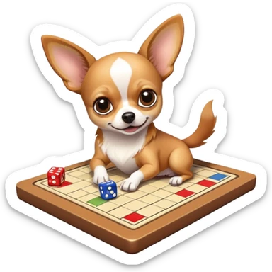 Tri colored chihuahua playing a board game sticker