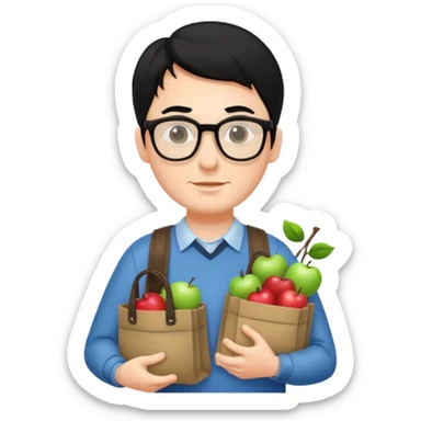 a white man with black hair carrying Apple bags sticker