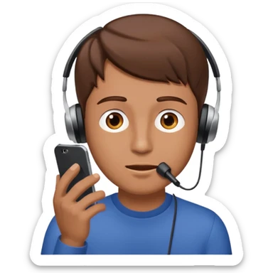 man with brown hair listening to a voice message on the smartphone sticker