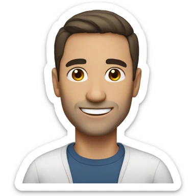 A man, 40-45 years old, European, with short hair, dark brown hair, smiling kindly sticker