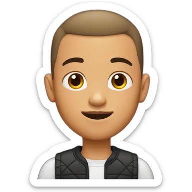 Boy with buzz cut hair and a goatee sticker