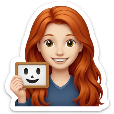 Long haired redhead holding a LURK sign sticker