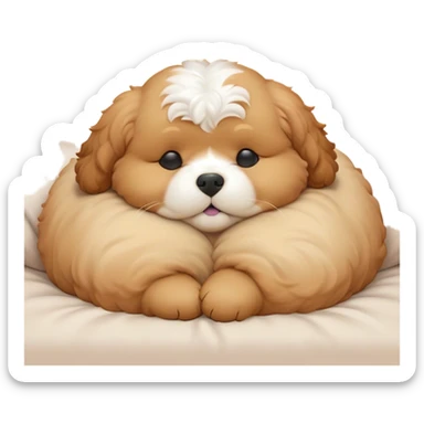 Cinematic Meme-Worthy Chubby Sleeping Cavoodle Portrait Emoji, Head resting peacefully with a contented smile, showcasing a delightfully chubby build and a luxuriously soft, curly apricot coat with gentle white accents, eyes shut in a serene nap, Simplified yet hilariously adorable features, highly detailed, glowing with a soft, drowsy light, high shine, relaxed and utterly lovable, stylized with an air of playful laziness, bright and heartwarming, soft glowing outline, capturing the essence of a comically sleepy Cavoodle, so meme-worthy it feels like it could instantly become the next viral sensation of adorable slumber! sticker