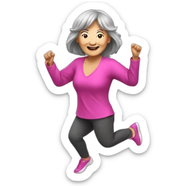long hair Asian senior woman with bang dancing Zumba sticker