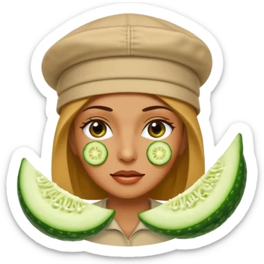 mulher de touca na cabeça e pepino nos olhos sticker