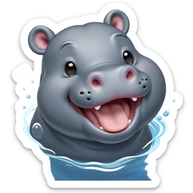 Cinematic Cute Yawning Hippo Portrait Emoji, Head tilted slightly with a dramatic, wide-open yawn, showcasing a soft, smooth slate-gray hide with gently drooping ears, round eyes barely open in drowsy contentment, Simplified yet irresistibly adorable features, highly detailed, glowing with a soft, cozy glow, high shine, relaxed yet expressive, stylized with a touch of aquatic charm, bright and endearing, soft glowing outline, capturing the essence of a sleepy yet affectionate hippo, so drowsy it feels like it could stretch out of the screen and curl up for a nap! sticker