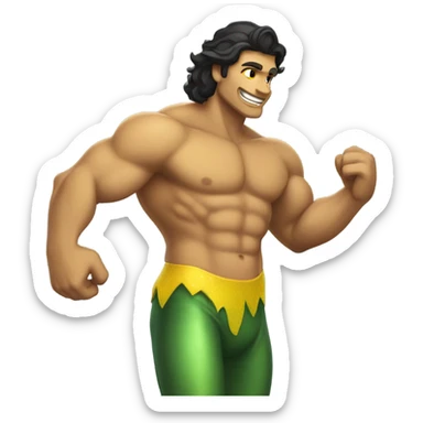 Tan muscular merman with dark hair and yellow tail sticker