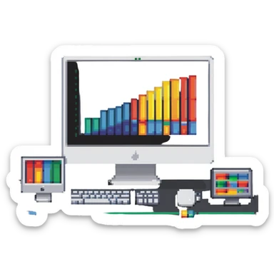 iMac computer with colorful bar charts on the screen sticker