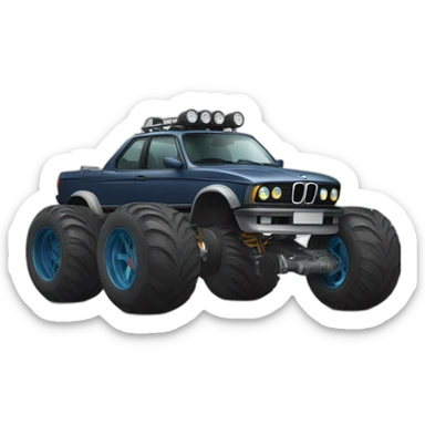 BMW car with monster truck wheels sticker
