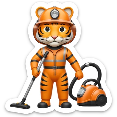 Tiger with a helmet on standing up vacuuming  sticker