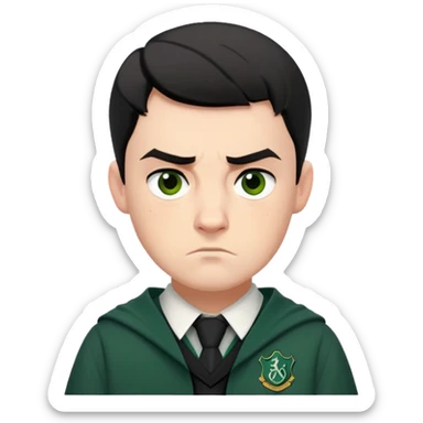 Jamie Yeates is Marcus Flint in harry potter, wear hogwarts slytherin uniform, short black hair, bulky face, often scowling or looking grumpy sticker
