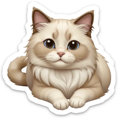A relaxed Ragdoll cat flopping over like a plush toy, limp body, sleepy eyes, cartoon style, transparent background sticker