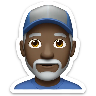 Man with blue eyes grey hair and grey goatee wearing ball cap holding long hair black chihuahua sticker
