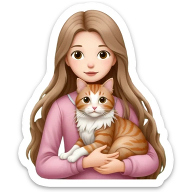 A long haired girl holding a long haired tabby in peony sticker