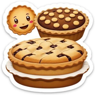Baking community humanless avatar in clean emoji-style illustration. Pie, cookie, and muffin warm golden tones, simple shapes, flat design, high contrast, cozy and friendly. sticker