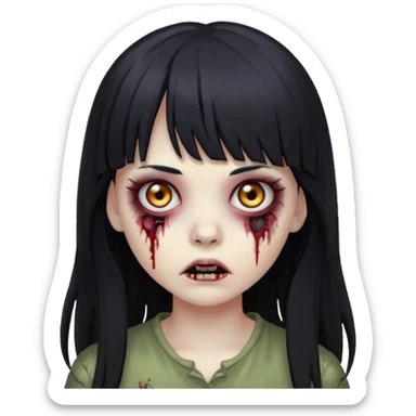 faça o emoji de uma menina zumbi de cabelos longos pretos com franja sticker