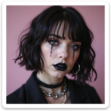 BLACKPINK inspired goth emoji, photorealistic style, dark lipstick, punk accessories sticker