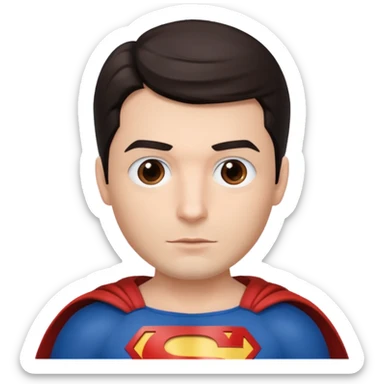 Make a man with brown eyes and dark hair in a Superman costume sticker