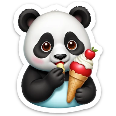 Panda eating ice cream apple emoji sticker