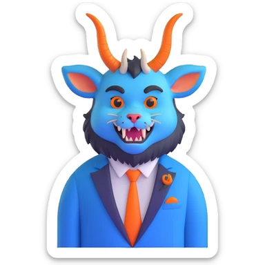 Beast from Beauty and the Beast, furry creature with horns and fangs wearing a blue formal jacket sticker