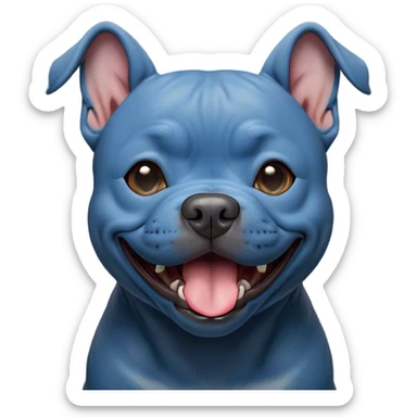 Cinematic Cute Yawning Blue Staffordshire Bull Terrier Portrait Emoji, Head tilted slightly with a dramatic, wide-open yawn, showcasing a smooth blue Fur with a refined texture, floppy ears slightly drooping, round dark eyes barely open in drowsy contentment, Simplified yet irresistibly adorable features, highly detailed, glowing with a soft, cozy glow, high shine, relaxed yet expressive, stylized with a touch of whimsy, bright and endearing, soft glowing outline, capturing the essence of a sleepy yet affectionate guardian, so drowsy it feels like it could stretch right out of the screen and curl up for a nap! sticker