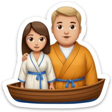 A fat guy in a nice robe on a tiny boat with pretty women sticker