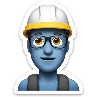 Caucasian man wearing safety helmet, glases and earplugs sticker