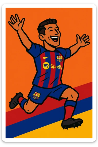 vibrant toon style Barcelona FC player celebrating a goal sticker