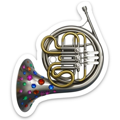 Double French horn with crystals and colorful sticker