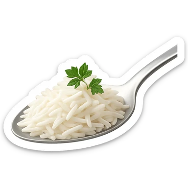 Realistic style spoonful of white rice, natural details, no background. sticker