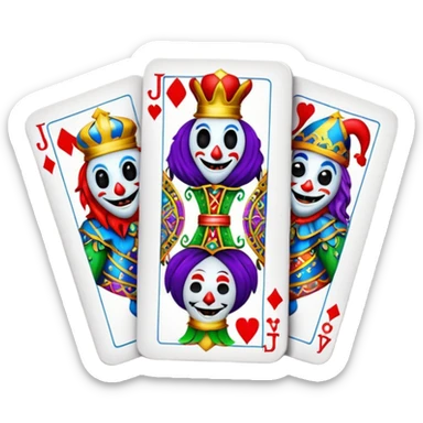 bunch of 3 poker cards, with crazy colorful jolly jokers inside sticker