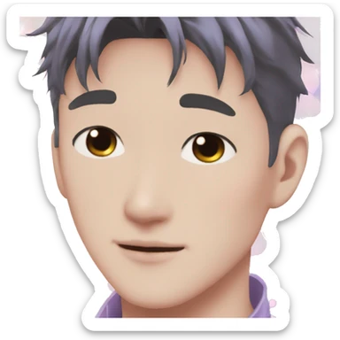 Gorgeous bright sparkly romantic Asian anime gentle man with blushing face aesthetic trending style outside sticker