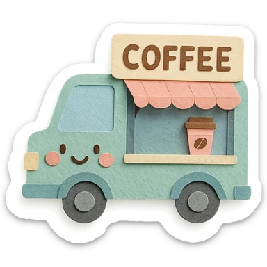 adorable mobile coffee truck, full body, pastel colors, blushing cheeks sticker