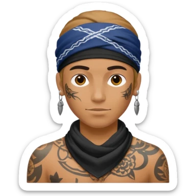 a human with bandana and tattoo sticker