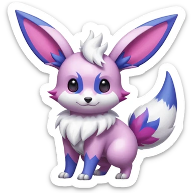 Shiny White with Violet and Indigo and pink markings Eevee-Minccino-Zangoose-Pokémon-Digimon-Fakémon-fusion-hybrid-creature sticker