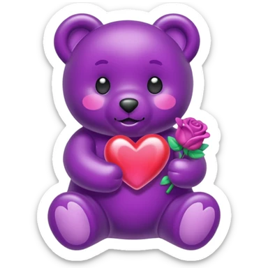 Gummy beart morado agarrando un corazón rosa cute sticker